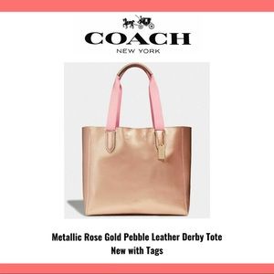 NEW Coach Derby Tote Metallic 
Rose Gold F39675